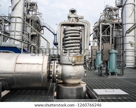Safety valve in power plant. Royalty-Free Stock Photo #1260766246