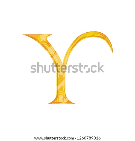 Shiny gold letter Y illustration in a golden metallic vector design with an old fashioned ancient medieval or medieval font style