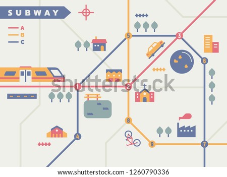 Subway map concept illustration. flat design vector graphic style.