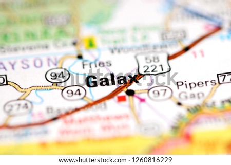 Galax. Virginia. USA on a geography map Royalty-Free Stock Photo #1260816229