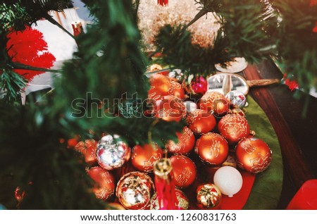 christmas tree with ornament Baubles.                                    
