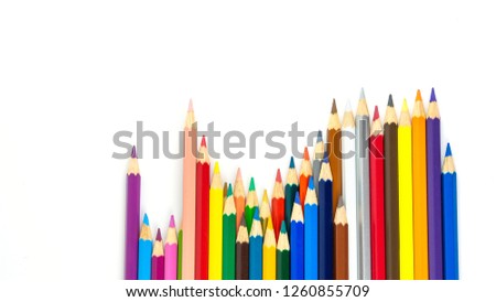 Multicolored pencils with free space for text on white background, Color pencils isolated 