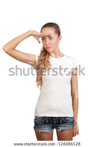 Young attractive blonde, white background