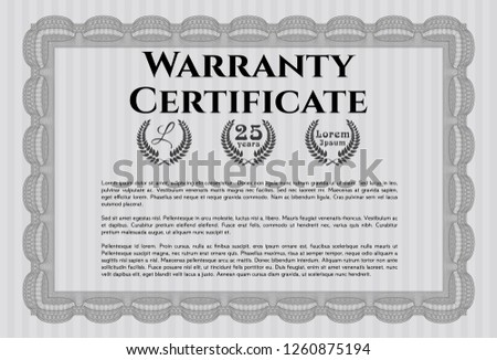 Grey Retro Warranty Certificate template. With background. Customizable, Easy to edit and change colors. Cordial design. 