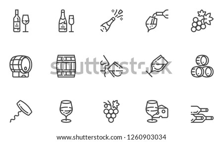 Wine Vector Line Icons Set. Winery, Wine Production, Degustation, Bunch of Grapes, Glass of Wine. Editable Stroke. 48x48 Pixel Perfect. Royalty-Free Stock Photo #1260903034
