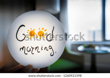 Good Morning lettering text. Smile for sweet breakfast 