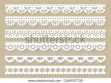 Set of vintage cotton lace eyelets, decorative ornaments for fabric borders