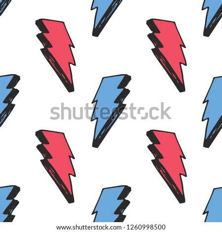 Lightning seamless pattern vector illustration. Hand drawn sketched doodle lightning symbols.
