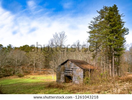 Abandoned roadside barn in Appalachian mountains.