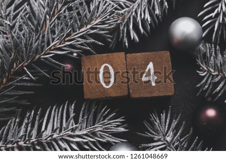 Christmas background. Winter background. Advent calendar. Countdown to Christmas. Wooden numbers. 