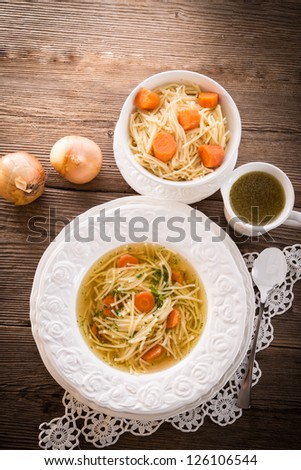 Noodle soup with beef broth