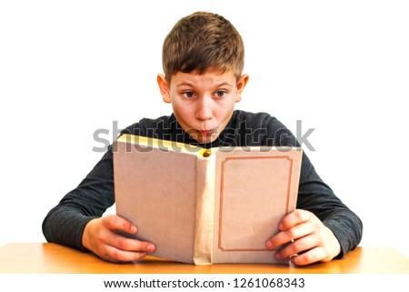 boy student with book isolated on white background