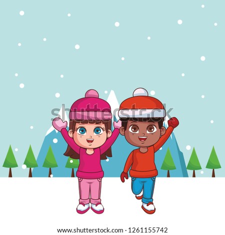 cute winter children cartoon