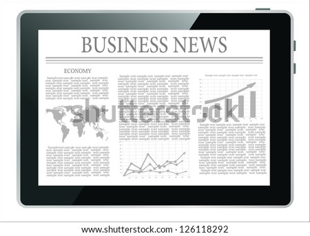 Business news on tablet pc on white background