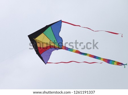 Coloured kite flies high in the sky