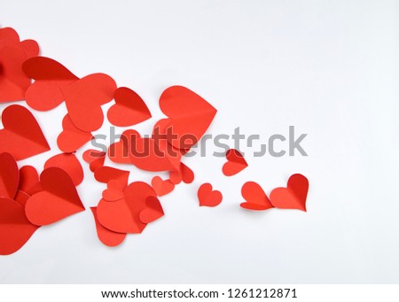Beautiful paper red hearts on white background, close-up - Image