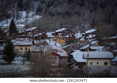The beautiful mountain cottages in Tholoon Les Memises, France in Winter