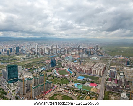 Mongolia, Ulaanbaatar. Central Stadium, aerial view
