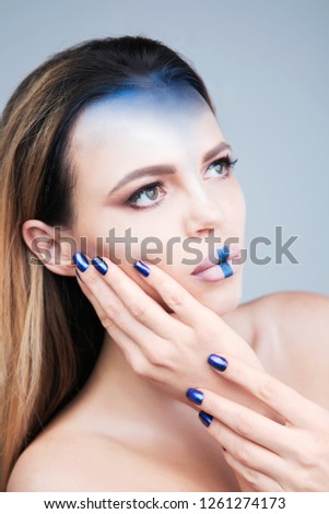 Cosmic creative makeup , blue eyes and nails