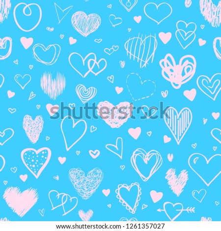 Seamless colorful background with big and small hearts. Abstract geometric wallpaper of the surface. Hand drawn simple love signs. Print for polygraphy, posters, t-shirts and textiles