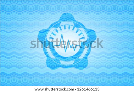 electrocardiogram icon inside water wave representation badge background.