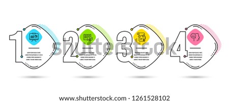 Infographic timeline set of Manual doc, Presentation and Approved documentation icons. Good mood sign. Project info, Board with charts, Instruction book. Positive thinking. Vector
