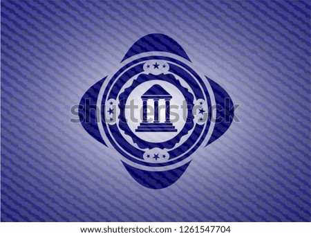 bank icon inside emblem with denim texture