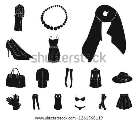 Women's Clothing black icons in set collection for design.Clothing Varieties and Accessories vector symbol stock web illustration.