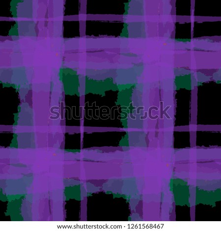 Plaid. Seamless Grunge Pattern with Hand Painted Crossing Stripes for Print, Linen, Cloth. Rustic Check Texture. Vector Seamless Kilt Texture.