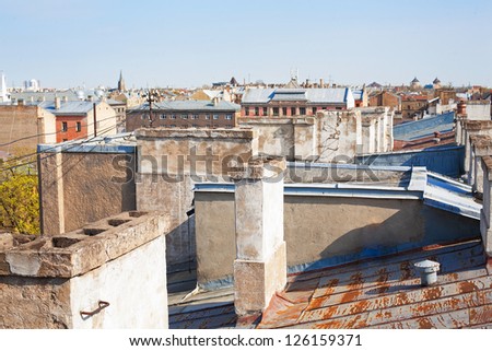 view of old city roofs, Riga, Latvia