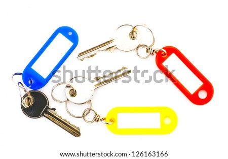 Key with a blank tag, isolate on white background. Add your text on the tag.