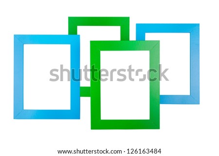 Blue and green picture frames isolated on white background
