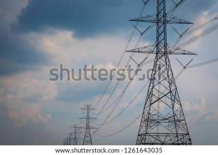 High voltage pole cable wire and Blue sky with cloud background