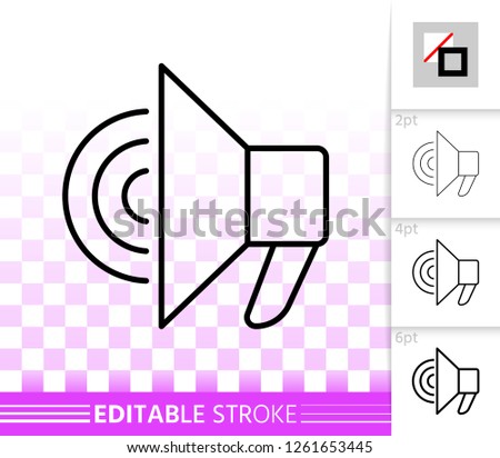 Megaphone thin line icon. Outline loud speaker sign. Bullhorn linear pictogram with different stroke width. Simple vector symbol, transparent background. Loudspeaker editable stroke icon without fill
