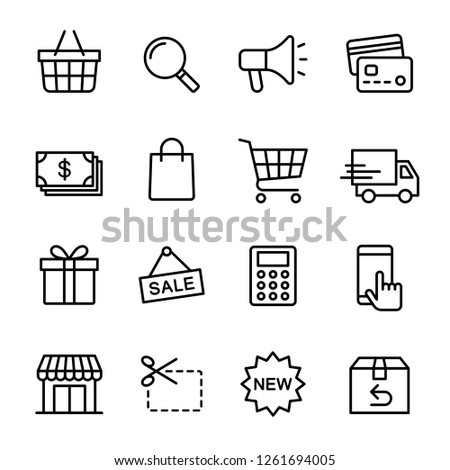Online shopping icons collection set, E-commerce business, Symbol thin line design for application and websites on white background, Vector illustration Royalty-Free Stock Photo #1261694005