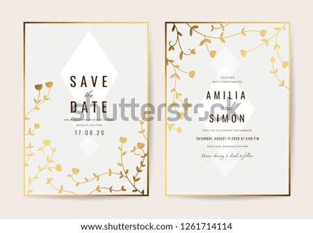Wedding invitation cards with Gold floral and Luxurious  background texture vector design template