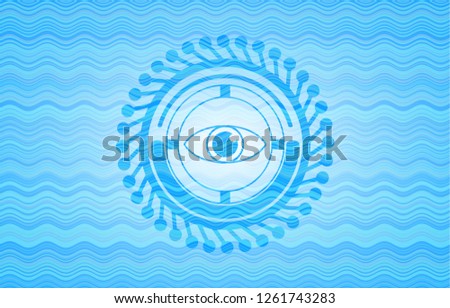 eye icon inside water wave badge.