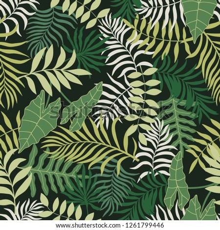 Tropical background with palm leaves. Seamless floral pattern. Summer vector illustration. Flat jungle print