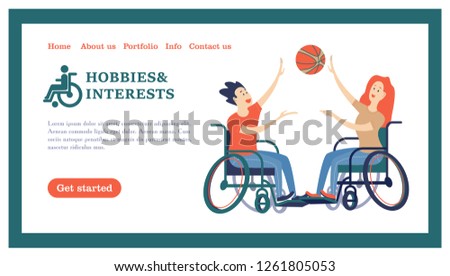 A man and a woman with a wheelchair playing volleyball, basketball. The concept of a society and a community of persons with disabilities. Hobbies, interests, lifestyle of people with disabilities. 