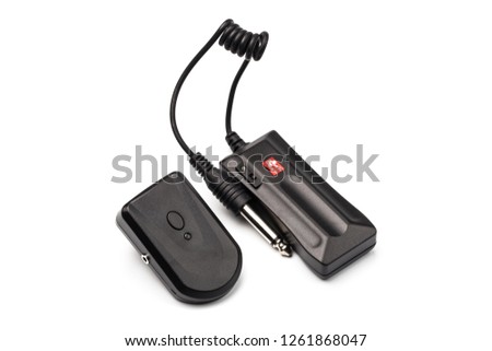 Wireless Trigger and plug kit, Isolated on White Background. Photographic equipment
