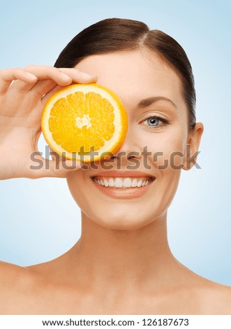 bright picture of beautiful woman with orange slice