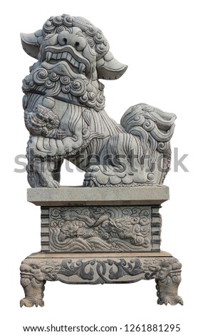 Chinese lion statue on white background and make clipping path