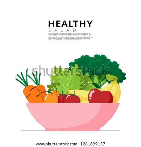 Healthy lifestyle concept. fresh vegetable in colorful blow isolated on white background with copy space. Vector illustration Royalty-Free Stock Photo #1261899157