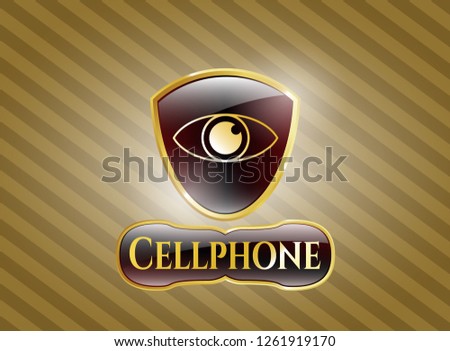  Golden emblem with eye icon and Cellphone text inside