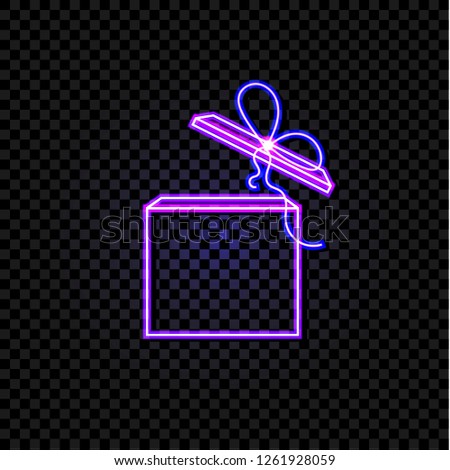 Vector Neon Ultraviolet Gift Box Isolated on Dark Transparent Background, Shining Illustrtaion, Glowing Icon.