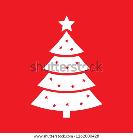 Christmas tree icon. White icon on red background