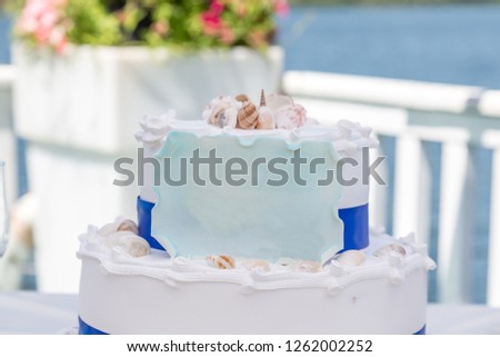 Marine decorated cake with white space for writing