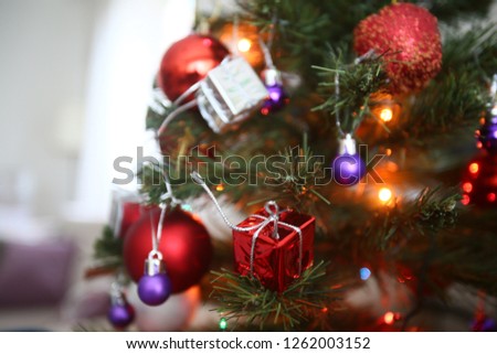  Retro image of decorations on a Christmas tree

