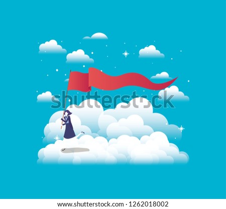 businesswoman with flag competing in the sky