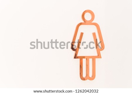 Woman  toilet signs on a white wall. Gender social and cultural issues concept luxury background.